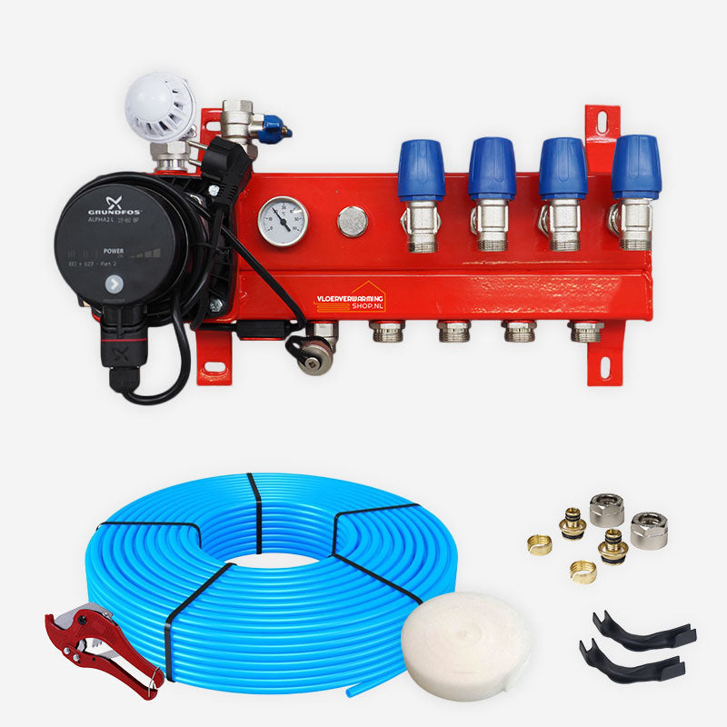 Vloerverwarmingset standaard stalen front verdeler 1 t/m 15 groeps