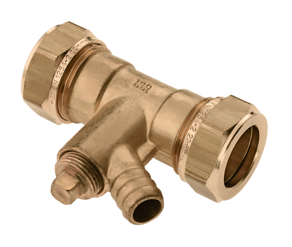 BONFIX Knel messing rechte koppeling met aftap 15 x 15 mm