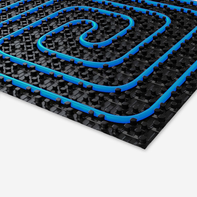 Noppenplaat met PE RT verwarmingsbuis zonder isolatie