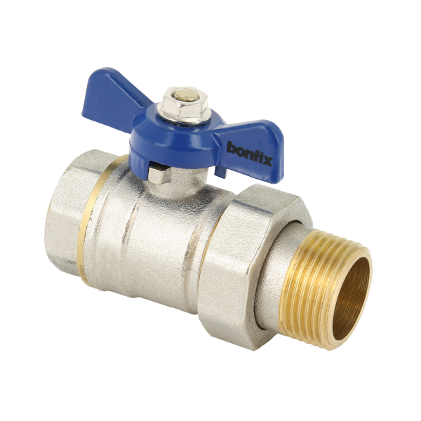 BONFIX Kogelkraan 3/4" bi x 3/4" kopp. bu +vlindergr. blauw