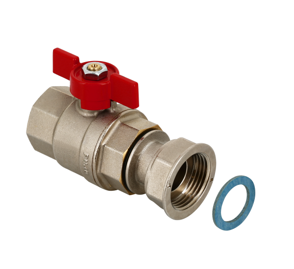 BONFIX Kogelkraan 1" wartel x 1" bi.dr. + rode vlindergreep