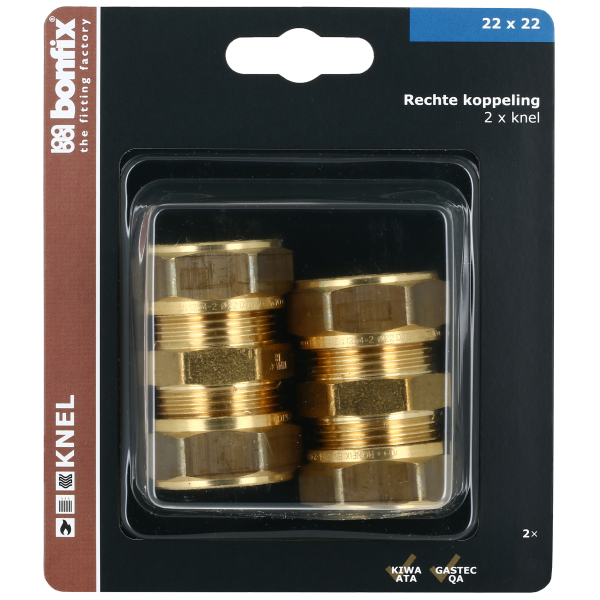 BONFIX Blister Rechte koppeling 22 x 22 mm 2 stuks