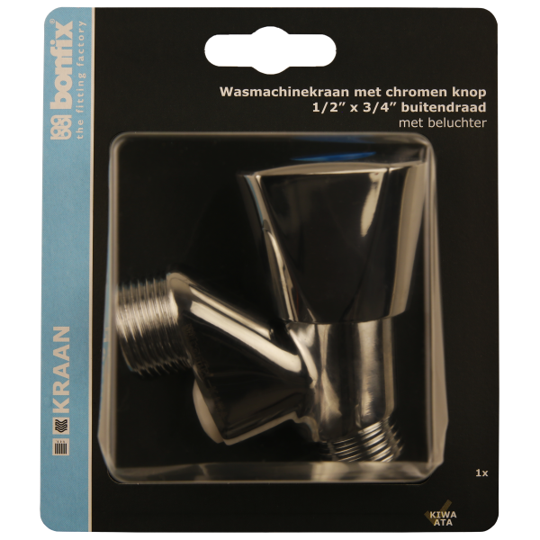 BONFIX Blister wasmachinekraan zonder keerklep chromen knop