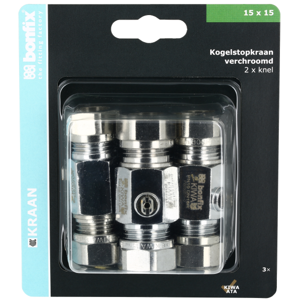 BONFIX Blister Kogelstopkraan knel 15x15 schroevendr. 3 stks
