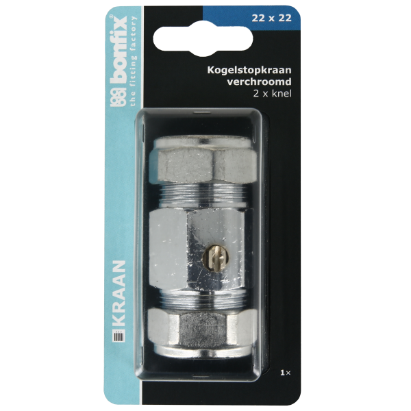 BONFIX Blister Kogelstopkraan recht knel 22x22 schroevendr.