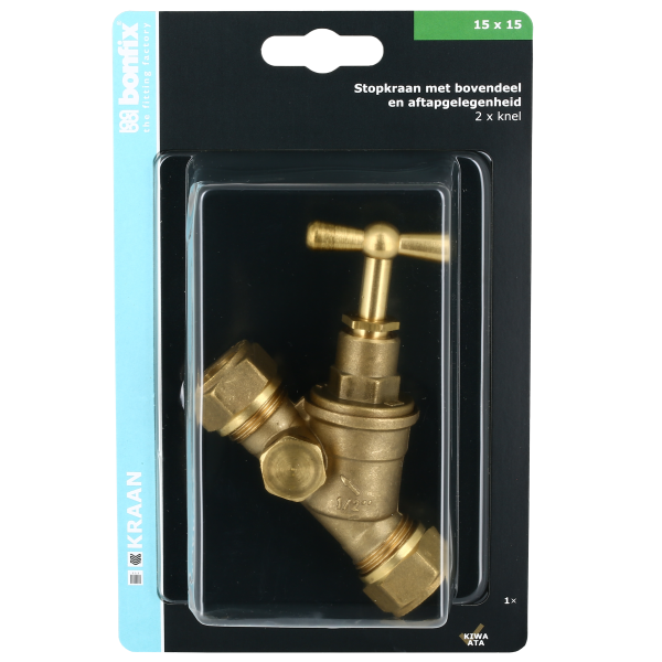BONFIX Blister Stopkraan 15 x 15 mm knel met aftap