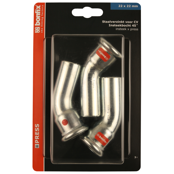 BONFIX Blister M-press C-staal inst.bocht 45° Ø22x22 mm 3st
