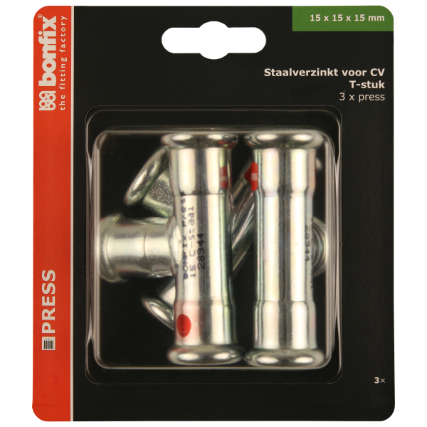 BONFIX Blister M-press C-staal T-stuk 15 x 15 x 15 mm 3st
