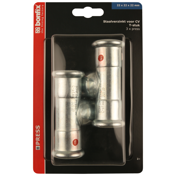 BONFIX Blister M-press C-staal T-stuk 22 x 22 x 22 mm 2st